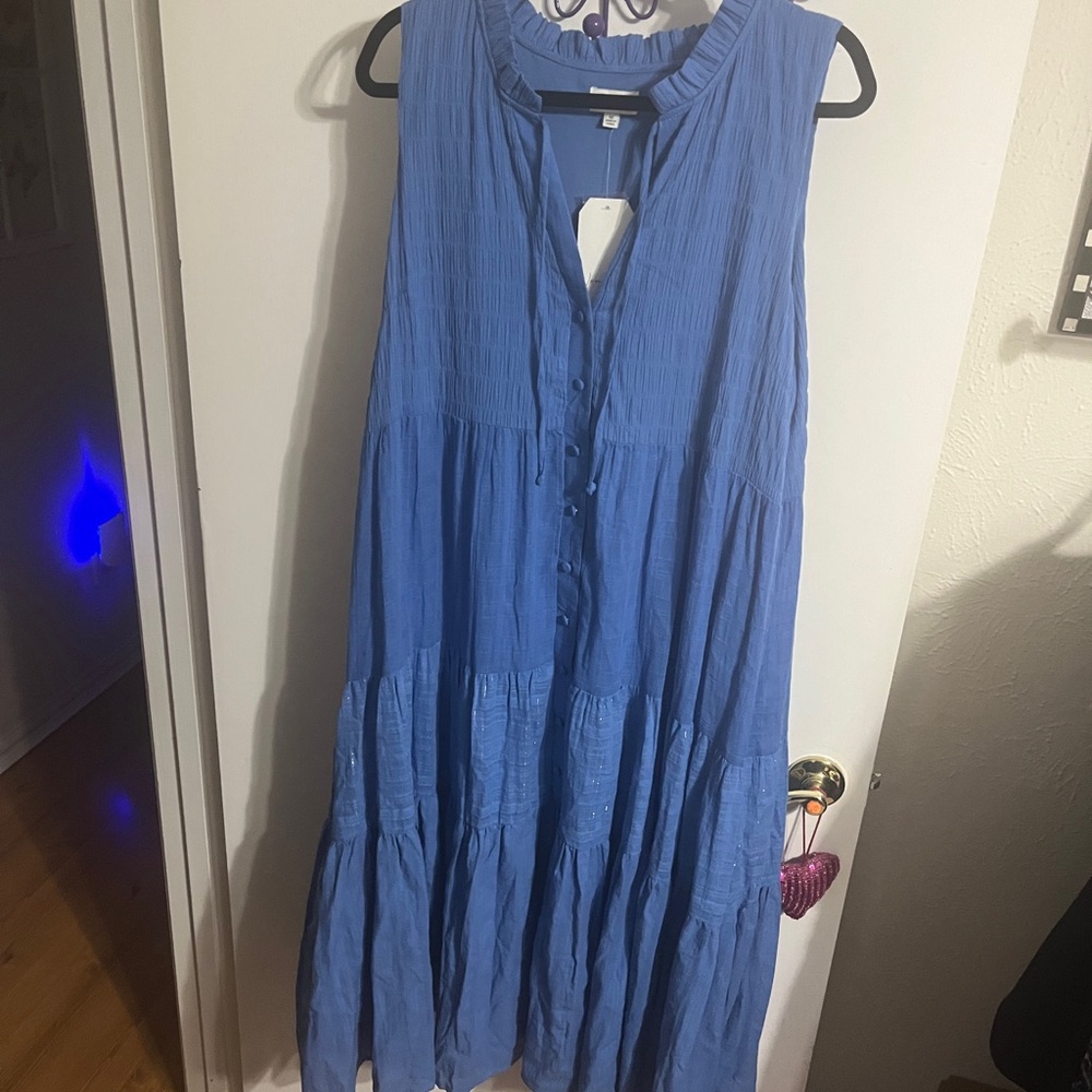 🤎 1X NWT Wonderly Elegant Blue Sleeveless Mid Maxi Dress